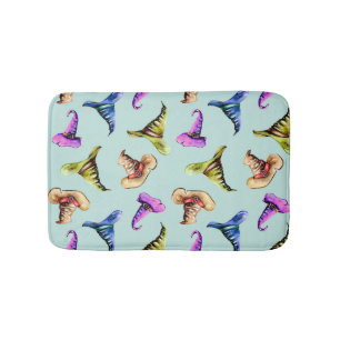 Watercolor old hats: blue background. bath mat