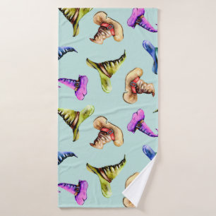 Watercolor old hats: blue background. bath towel