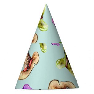 Watercolor old hats: blue background. party hat