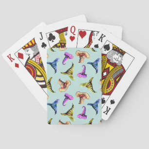 Watercolor old hats: blue background. playing cards