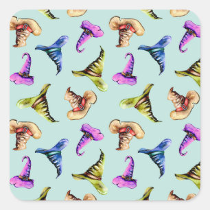 Watercolor old hats: blue background. square sticker