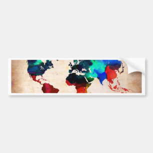 Watercolor old world map cute bumper sticker