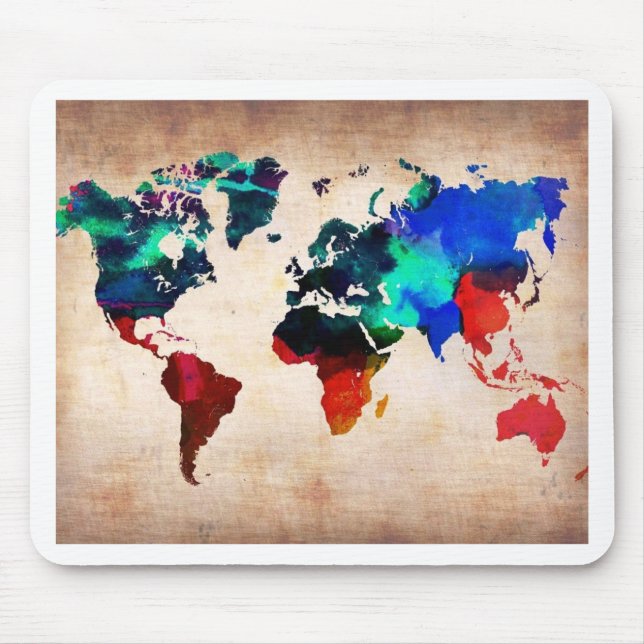 Watercolor old world map cute mouse pad (Front)
