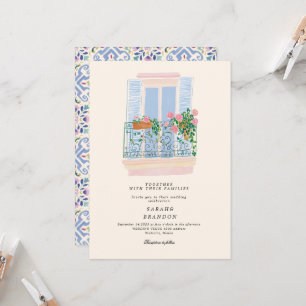 Watercolor Olive Blue tile Greece Wedding  Invitation