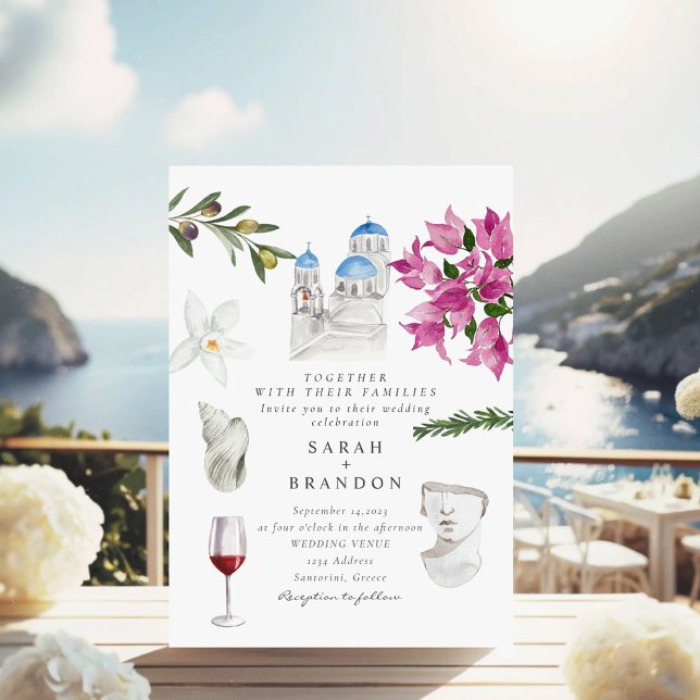 Watercolor Olive Blue tile Greece Wedding  Invitation (Creator Uploaded)