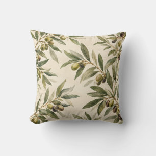 Watercolor Olive Branch Botanical Mediterranean Th Throw Pillow