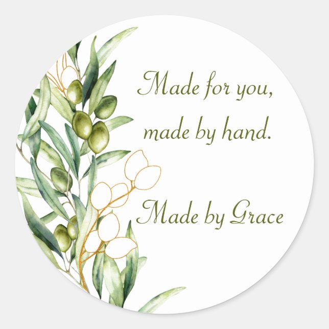 Watercolor Olive Branch Classic Round Sticker (Front)
