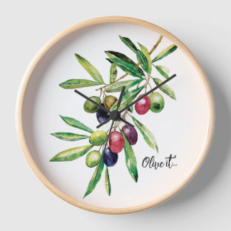 Watercolor Olive Branch Clock