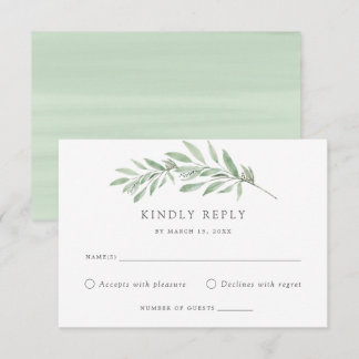 Watercolor Olive Branch Greenery Wedding RSVP Card