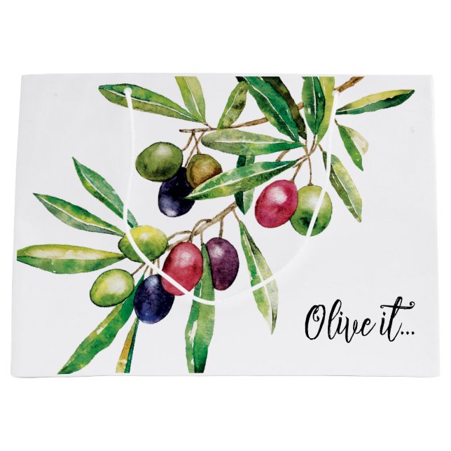 Watercolor Olive Branch Large Gift Bag (Front)