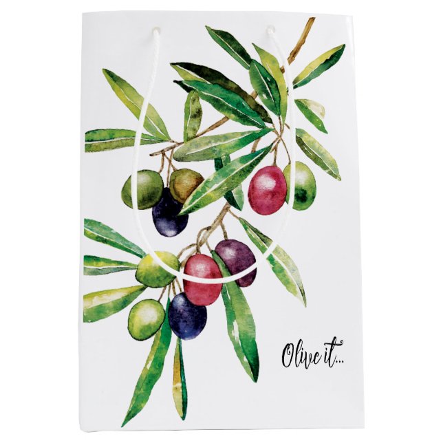 Watercolor Olive Branch Medium Gift Bag (Front)