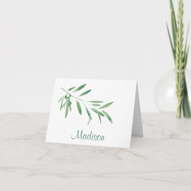 Watercolor Olive Branch Note Card (Front)