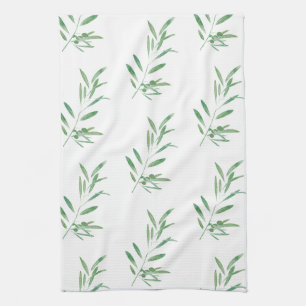 Watercolor Olive Branch Pattern Kitchen Towel