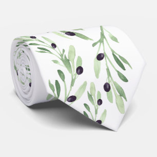 watercolor olive branch pattern tie