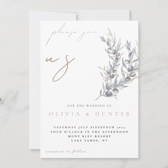 Watercolor Olive Branch Photo Wedding Invitation (Front)