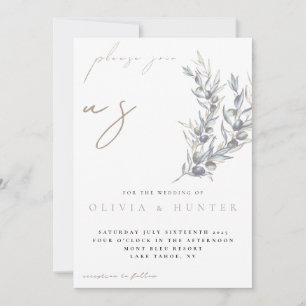 Watercolor Olive Branch Photo Wedding Invitation