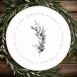 Watercolor Olive Branch Return Address Classic Round Sticker