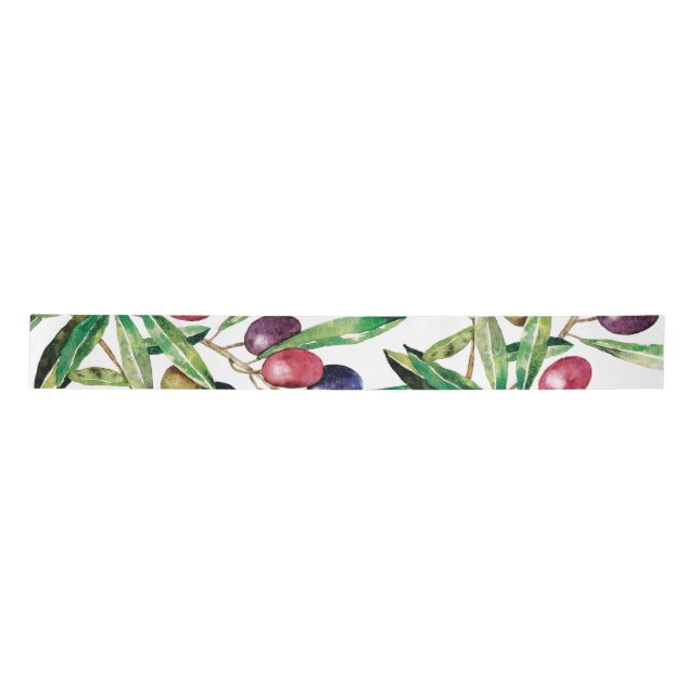 Watercolor Olive Branch Satin Ribbon (Front)