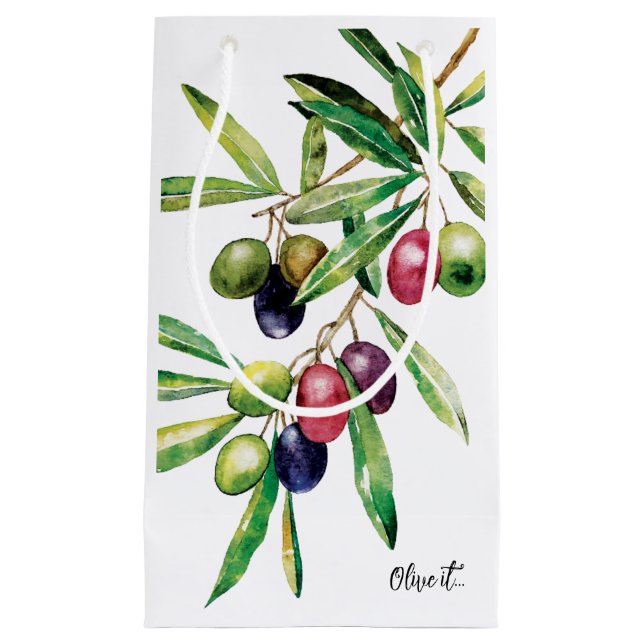Watercolor Olive Branch Small Gift Bag (Front)