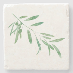 Watercolor Olive Branch Stone Coaster