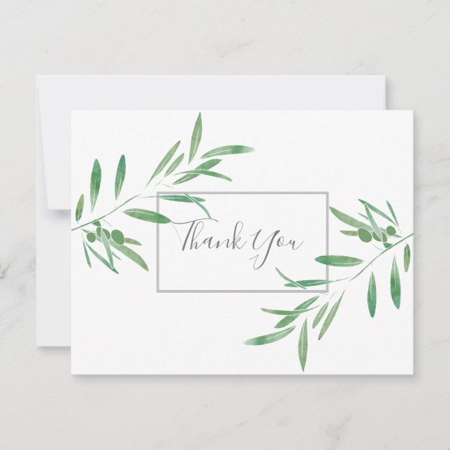  Watercolor Olive Branch Thank You Card (Front)
