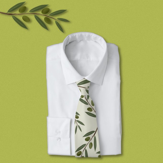 Watercolor Olive Branch Tie (Watercolor Olive Branch Neck Tie)
