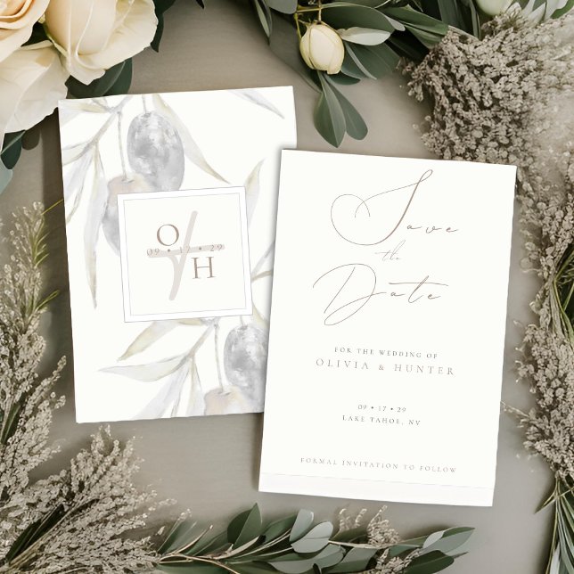 Watercolor Olive Branch Wedding Save the Date Card (Creator Uploaded)