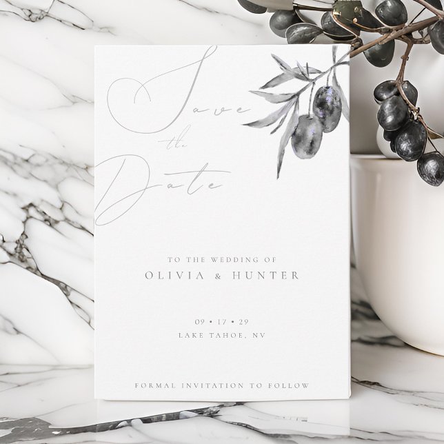 Watercolor Olive Branch Wedding Save the Date Card (Creator Uploaded)