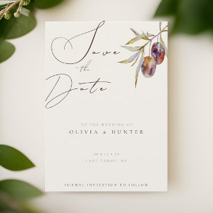 Watercolor Olive Branch Wedding Save the Date Card