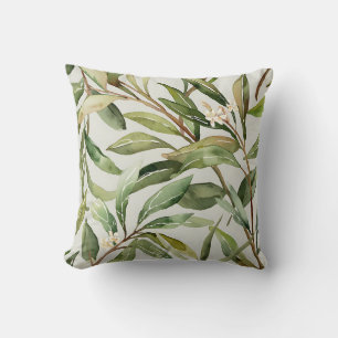 Watercolor Olive Branches Botanical Throw Pillow