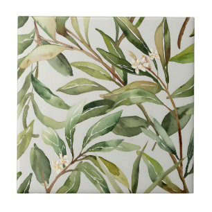 Watercolor Olive Branches Botanical Tile
