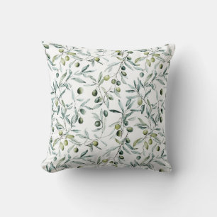 Watercolor Olive Branches Green Neutral Pattern Throw Pillow