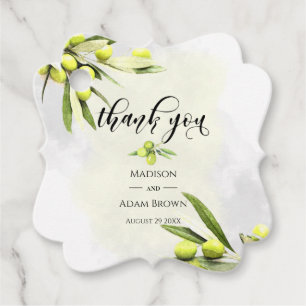 Watercolor Olive Branches Wedding Thank You Favour Tags