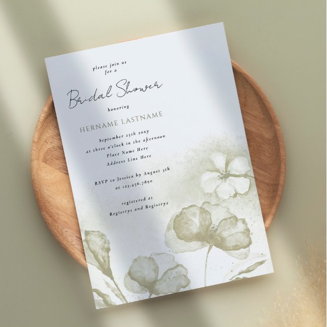 Watercolor Olive Green Floral Bridal Shower Invitation (Creator Uploaded)