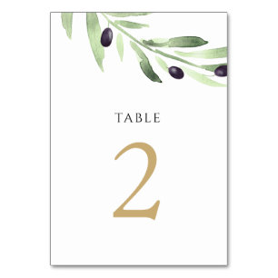 watercolor olive greenery Table Number 2