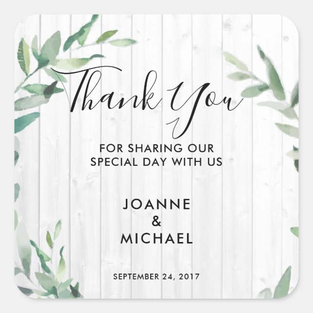 Watercolor olive leaves Wedding Thank You Favour Square Sticker (Front)