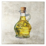Watercolor Olive Oil Bottle Faux Texture  Tile<br><div class="desc">Rustic watercolor graphic design of a pretty bottle of olive oil on a faux texture background. A vintage country look.  Perfect for your country French or cottage farmhouse kitchen.</div>
