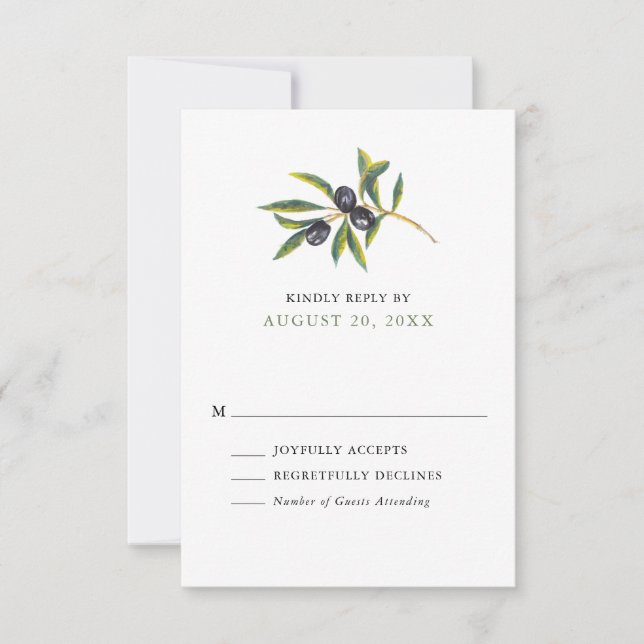 Watercolor Olive Orchard Wedding RSVP Card (Front)
