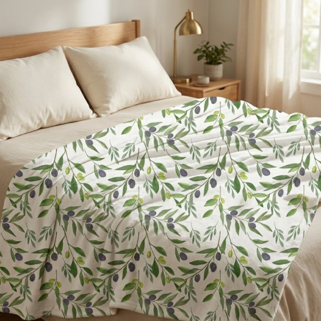 Watercolor Olive Pattern  Fleece Blanket (Creator Uploaded)