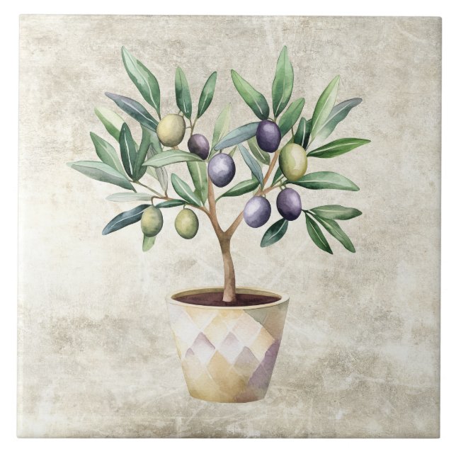 Watercolor Olive Tree Tuscan Faux Texture  Tile (Front)