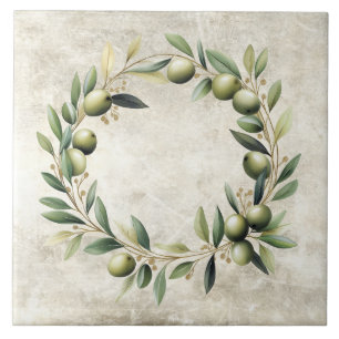 Watercolor Olive Wreath Faux Texture Tile