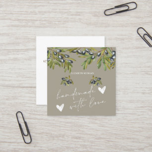 Watercolor Olives Branch,Handmade Hearts Square Business Card