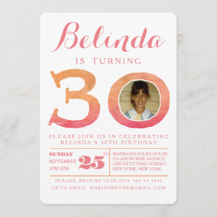 Watercolor Ombre 30th Birthday Party Photo Invite