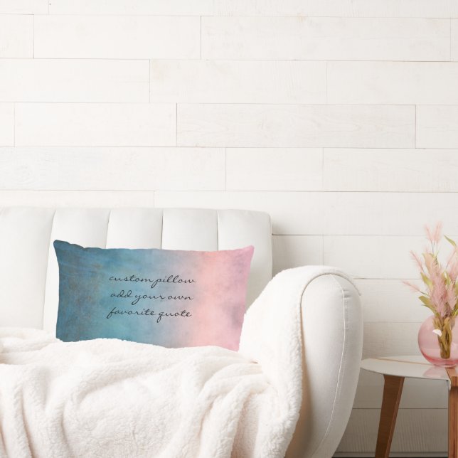 watercolor ombre add text pink and teal lumbar pillow (Couch)