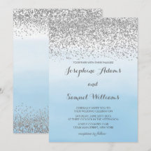 Watercolor Ombre Blue and Silver Glitter Wedding