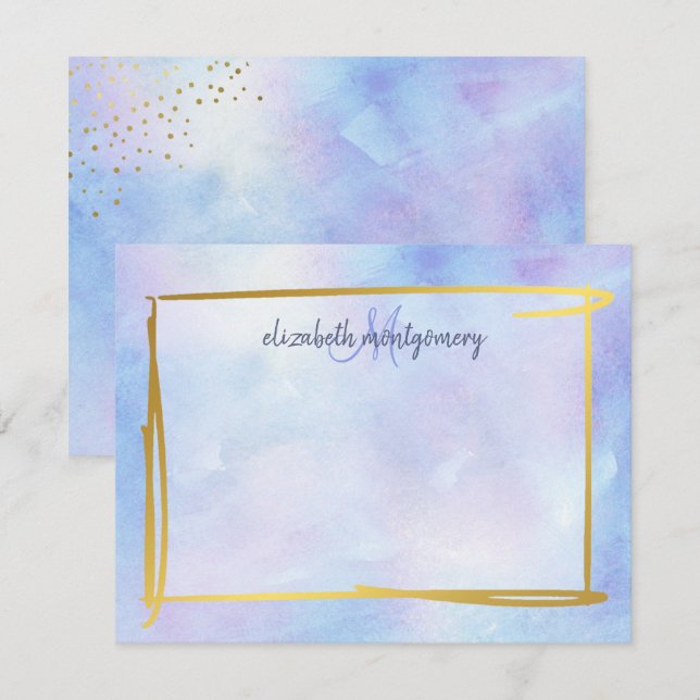 Watercolor Ombre Blue Purple Gold Personalized Card (Front/Back)
