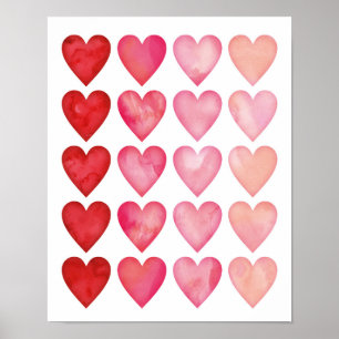 Watercolor Ombre hearts poster print