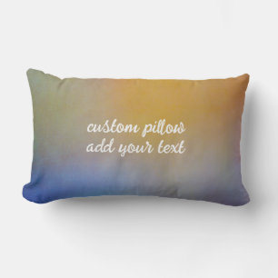  watercolor ombre mustard yellow and blue add text lumbar pillow