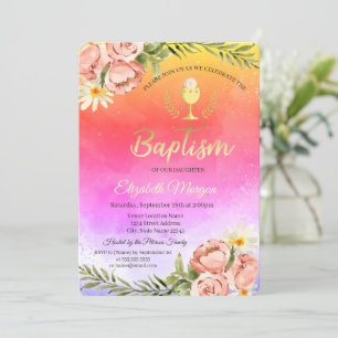 Watercolor Ombre Paint Splash Baptism  Invitation