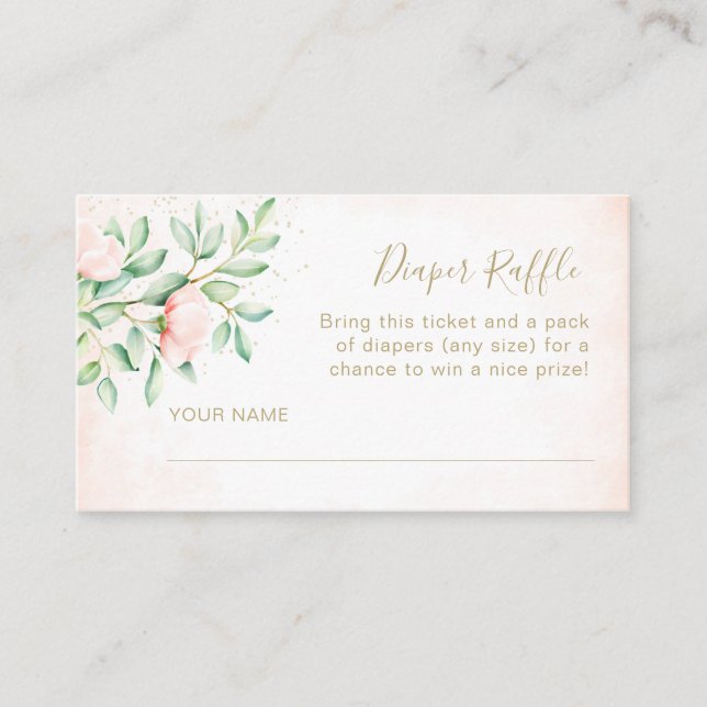Watercolor Ombre Peach Roses Diaper Raffle Enclosure Card (Front)